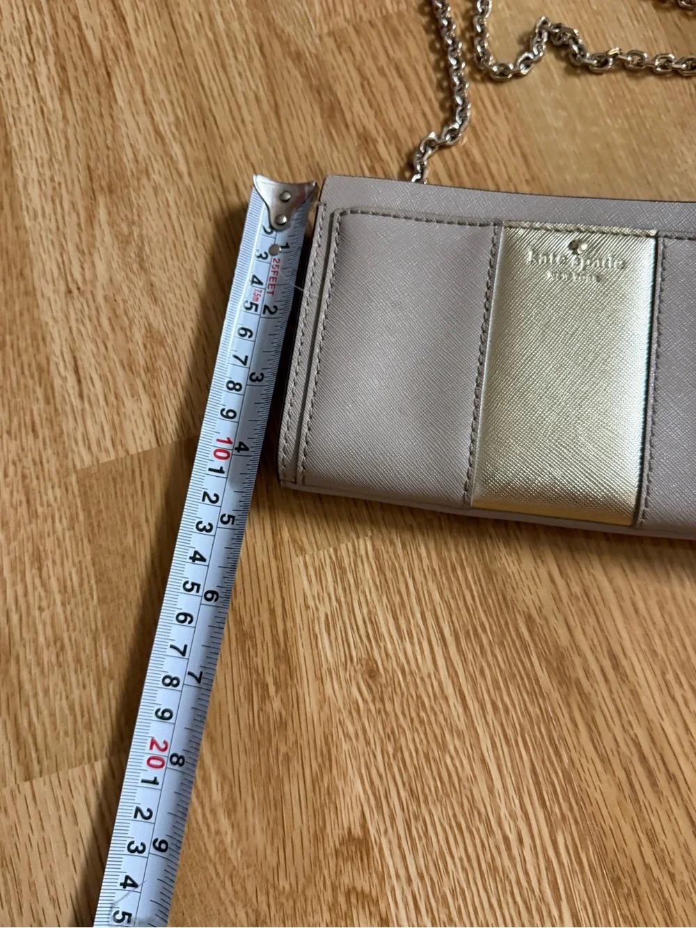 kate spade Metallic Silver and Light Gray Chain Crossbody Wallet